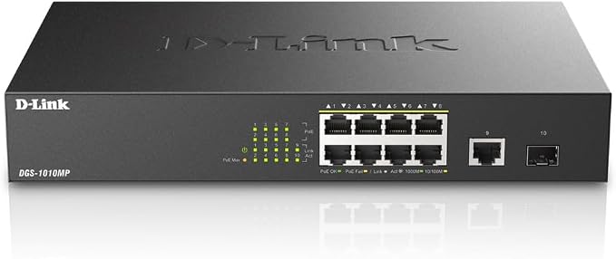 D-Link DGS-1010MP 10-Port Gigabit PoE Unmanaged Switch (8 PoE+ Ports 125W, 1 GbE, 1 SFP)